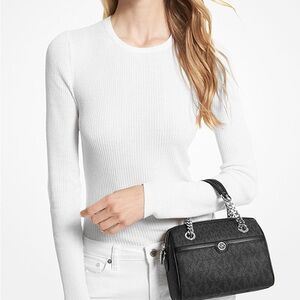 MK-Inspired Black Logo Satchel Handbag